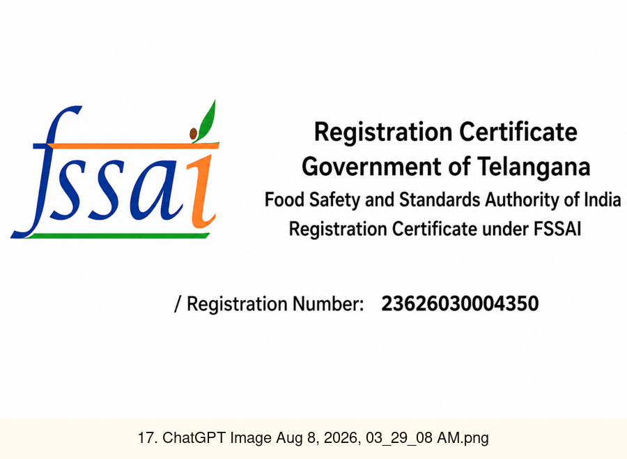 JĀTARAO FSSAI registration certificate 23626030004350
