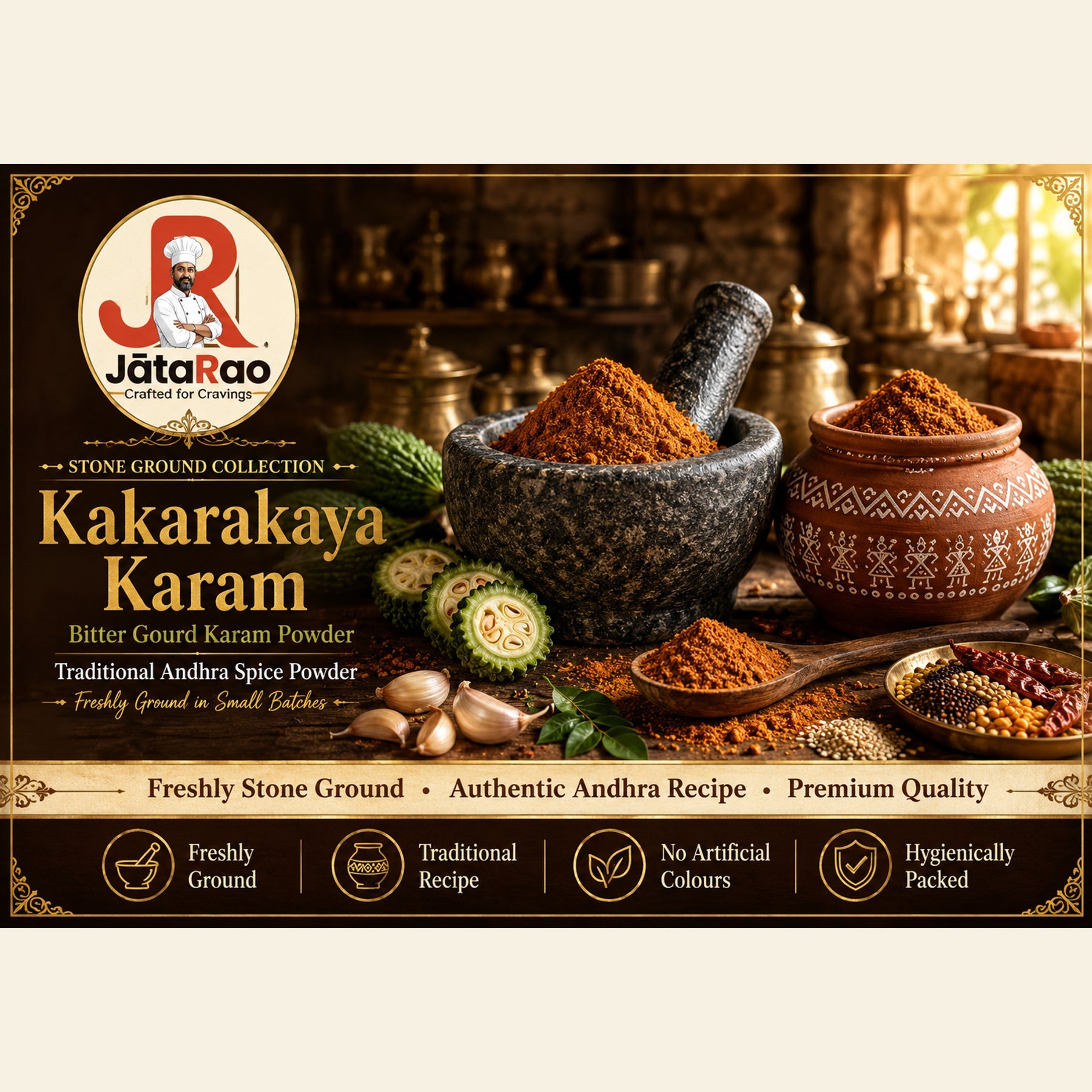 JĀTARAO Kakarakaya Karam Podi label
