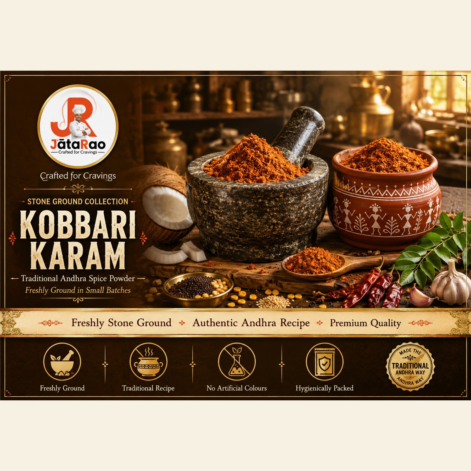 JĀTARAO Kobbari Karam Podi label