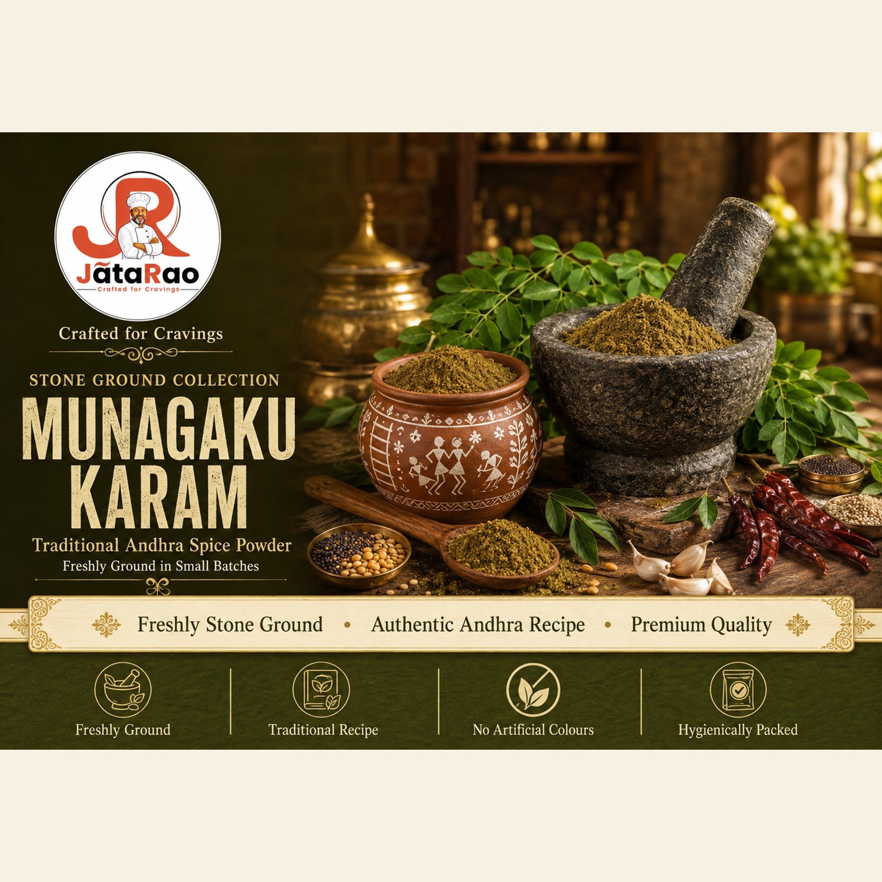 JĀTARAO Munagaku Karam Podi label