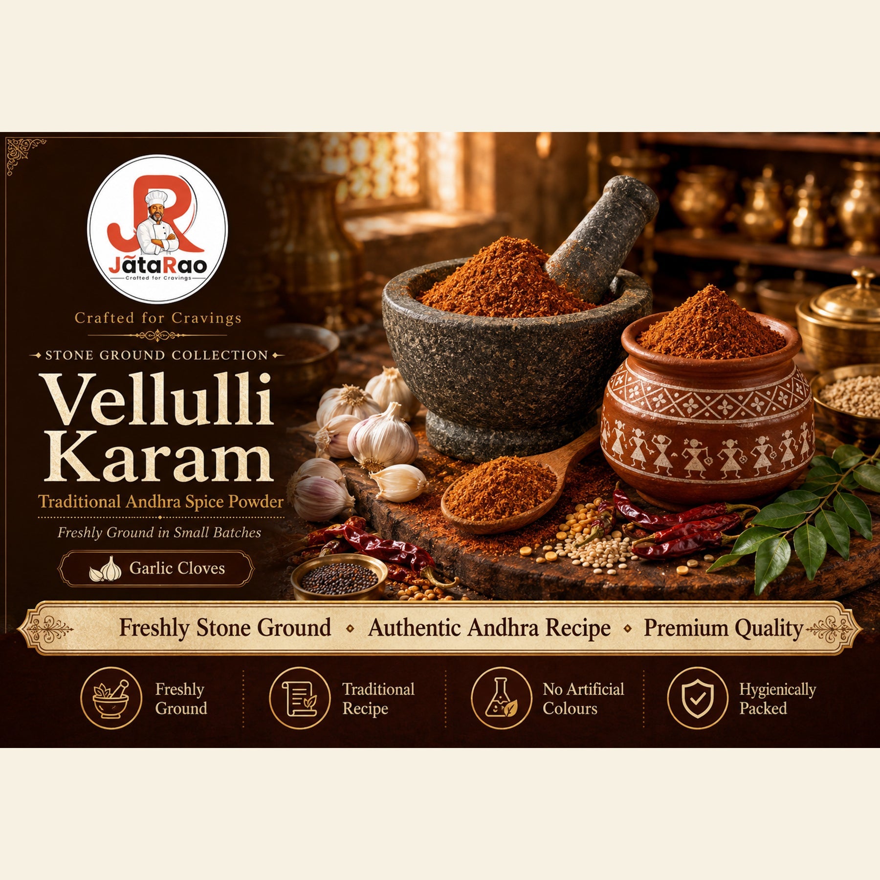 JĀTARAO Vellulli Karam Podi label